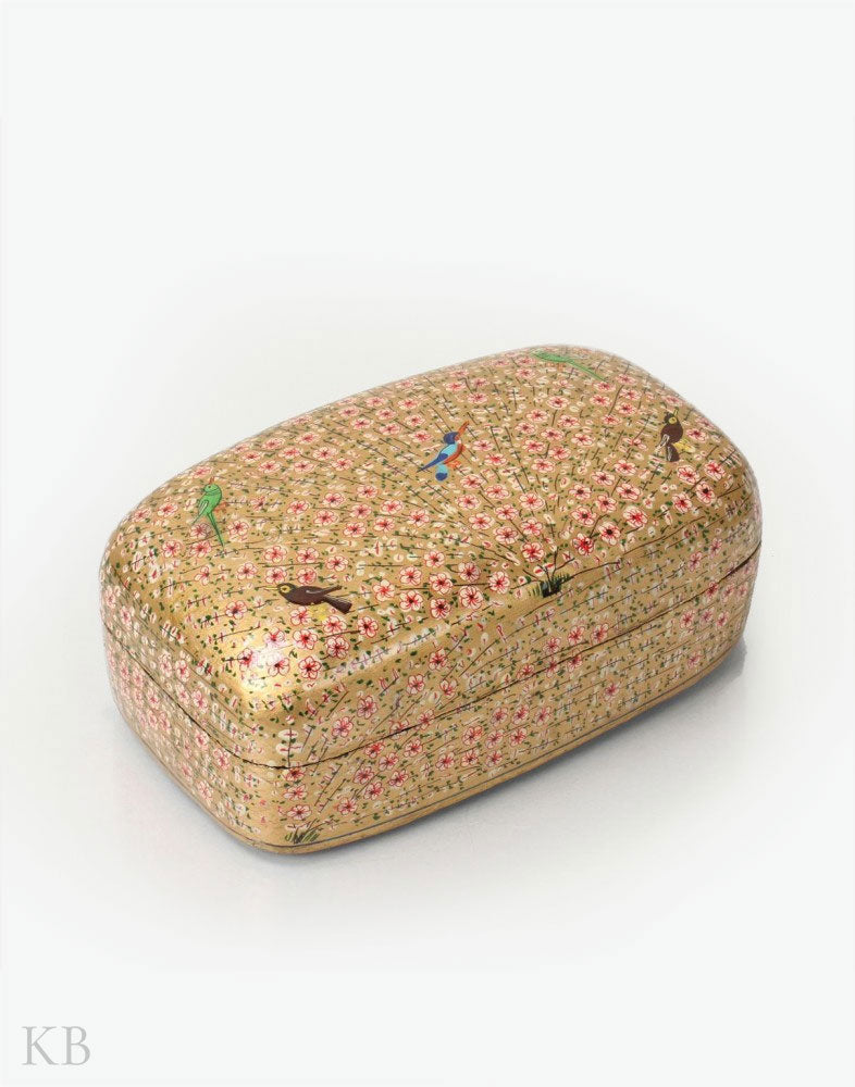 Golden Five Fowl Handmade Paper Mache Box - Kashmir Box