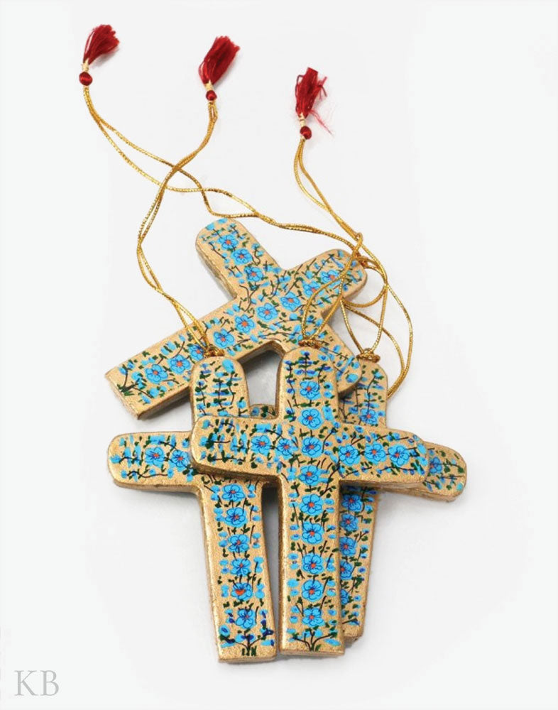 Golden Floral Paper Mache Latin Cross (Set of 4) - Kashmir Box