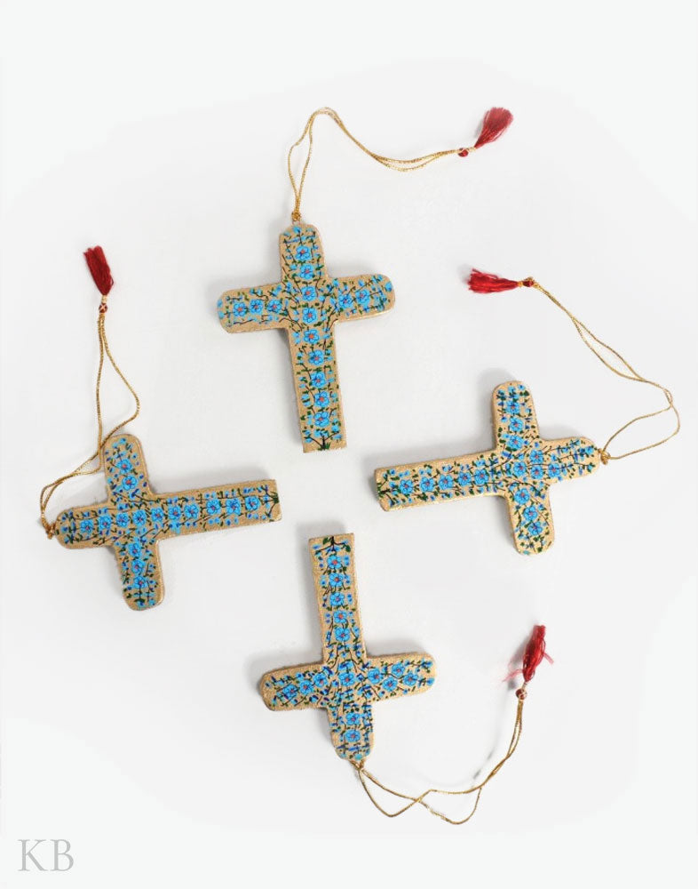 Golden Floral Paper Mache Latin Cross (Set of 4) - Kashmir Box