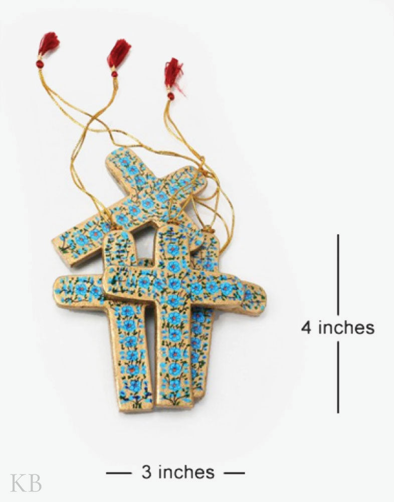 Golden Floral Paper Mache Latin Cross (Set of 4) - Kashmir Box