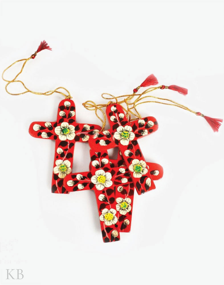 Crimson Red Paper Mache Latin Cross (Set of 4) - Kashmir Box