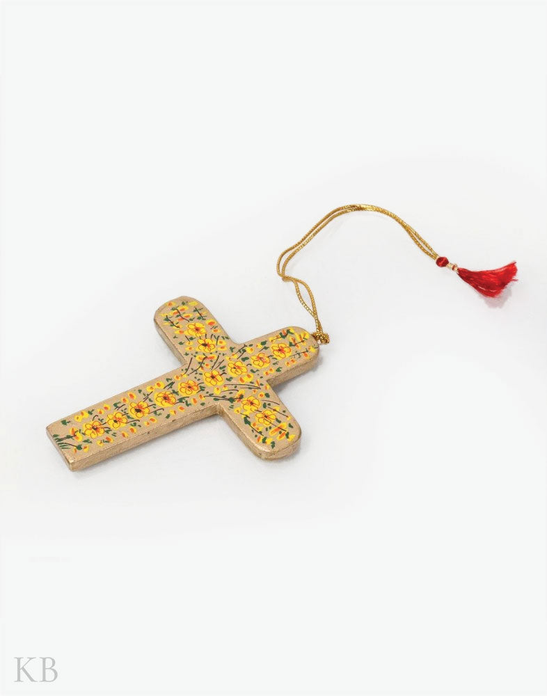 Yellow Floret Paper Mache Latin Cross (Set of 4) - Kashmir Box