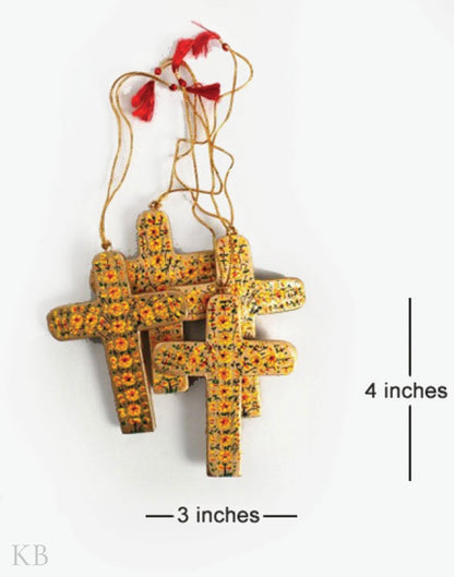 Yellow Floret Paper Mache Latin Cross (Set of 4) - Kashmir Box