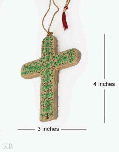 Green Flower Paper Mache Latin Cross (Set of 4) - Kashmir Box