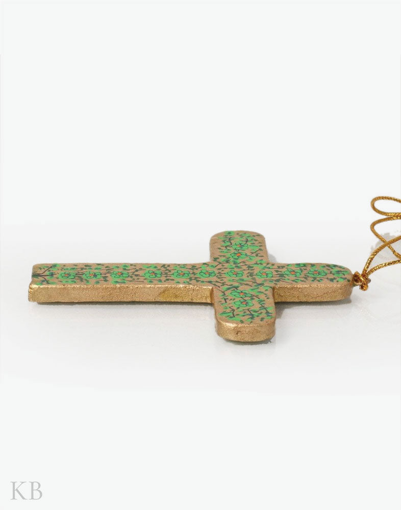 Green Flower Paper Mache Latin Cross (Set of 4) - Kashmir Box