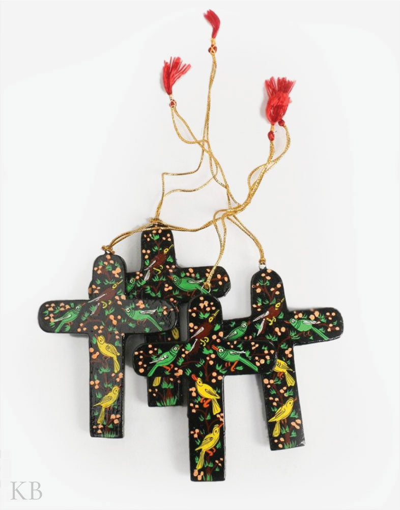 Five Bird Black Paper Mache Latin Cross (Set of 4) - Kashmir Box