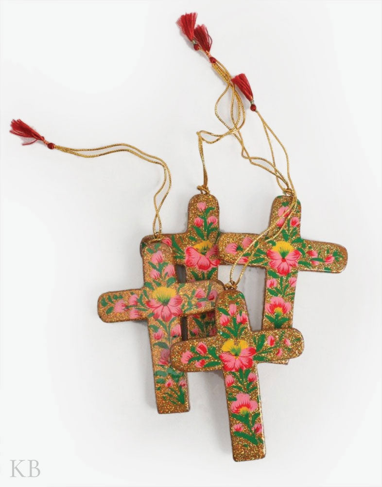 Glittery Gold Paper Mache Latin Cross (Set of 4) - Kashmir Box