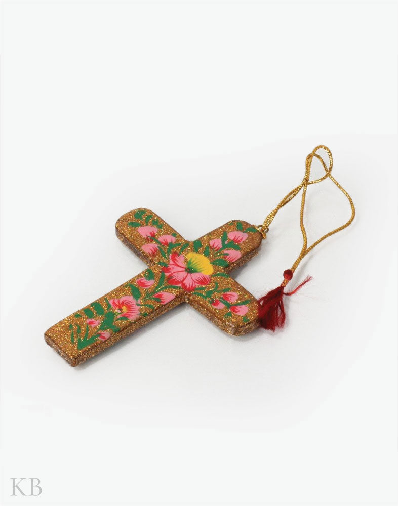 Glittery Gold Paper Mache Latin Cross (Set of 4) - Kashmir Box