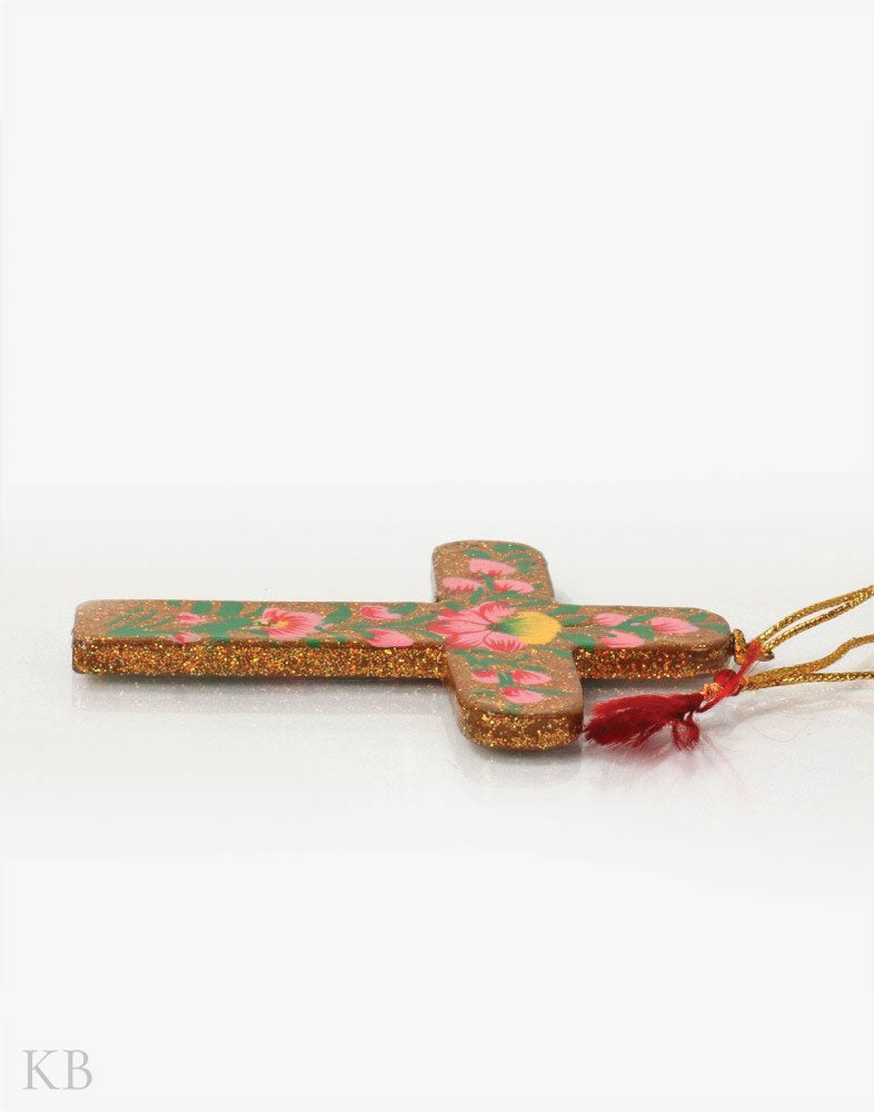 Glittery Gold Paper Mache Latin Cross (Set of 4) - Kashmir Box