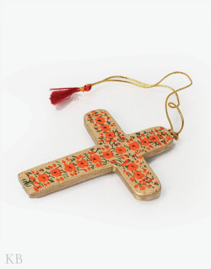 Orange Floret Paper Mache Latin Cross (Set of 4) - Kashmir Box