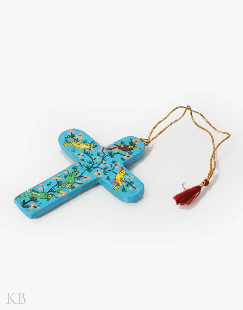 Sky Blue Bird Knot Paper Mache Latin Cross (Set of 4) - Kashmir Box