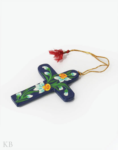 Blue Flower Sprout Paper Mache Latin Cross (Set of 4) - Kashmir Box