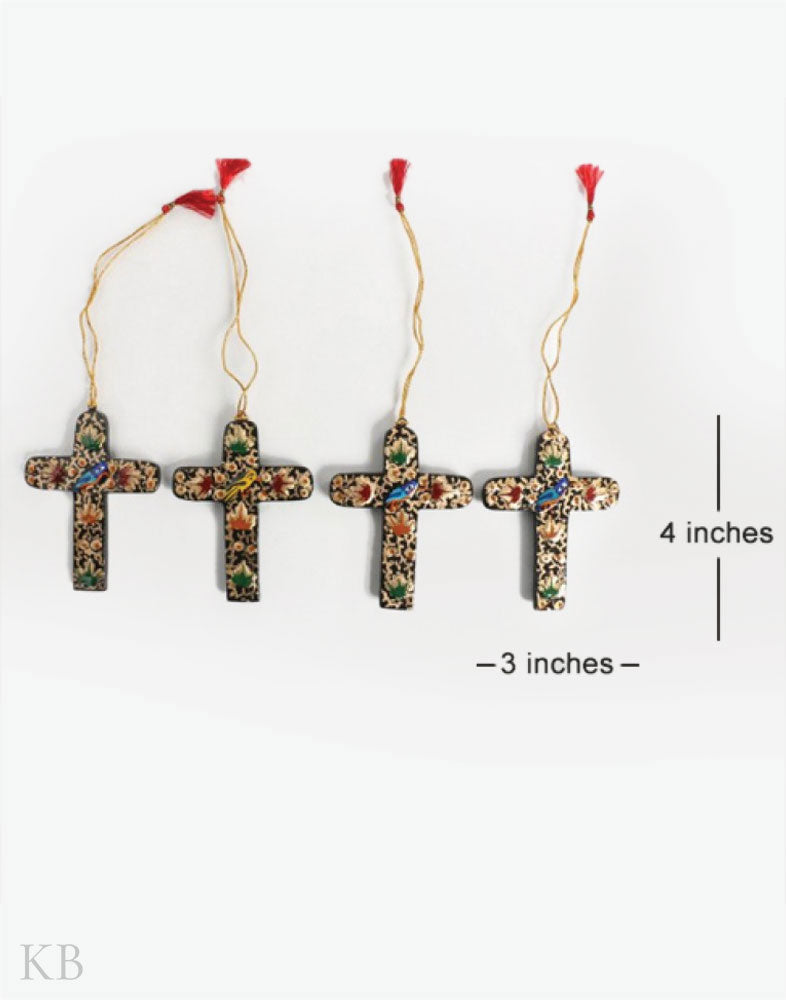 Multi Shaded Birdy Paper Mache Latin Cross (Set of 4) - Kashmir Box