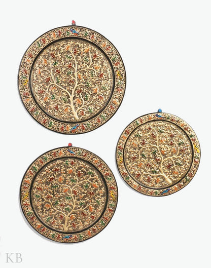 Golden Chinar Handmade Paper Mache Wall Plates (Set of 3) - Kashmir Box