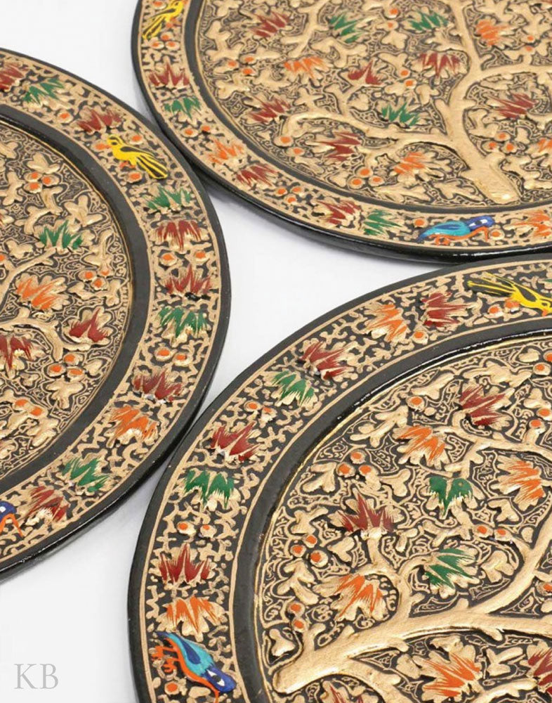 Golden Chinar Handmade Paper Mache Wall Plates (Set of 3) - Kashmir Box