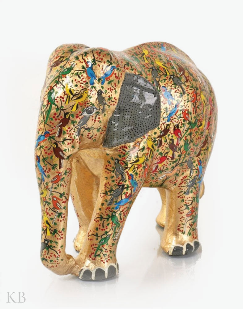 Golden Tree Of Life Paper Mache Elephant - Kashmir Box