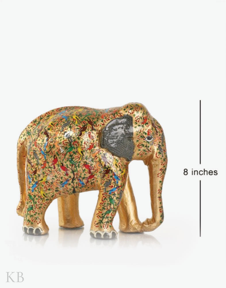 Golden Tree Of Life Paper Mache Elephant - Kashmir Box