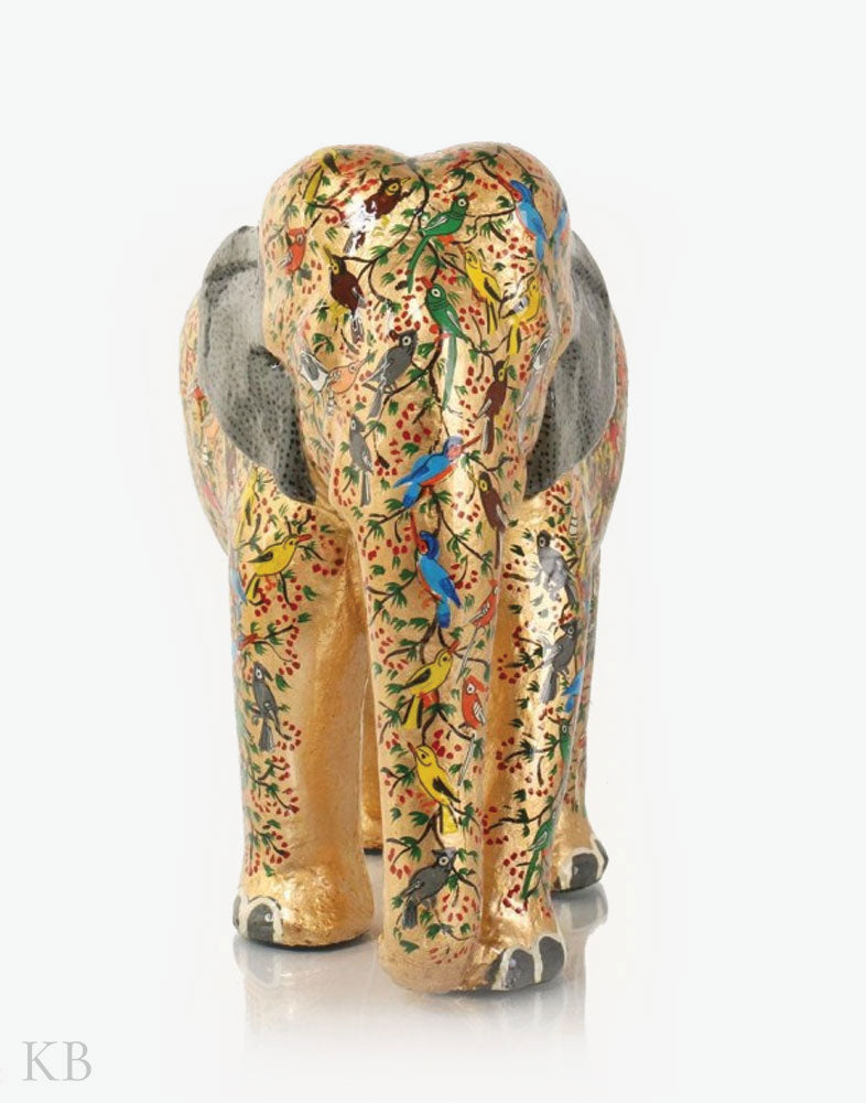 Golden Tree Of Life Paper Mache Elephant - Kashmir Box