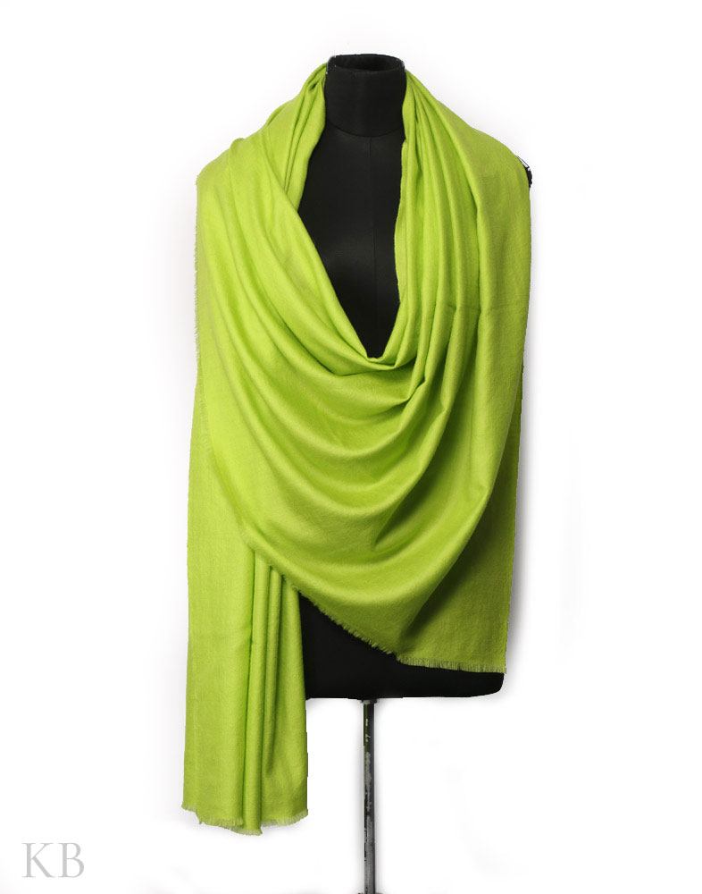 Lime Green Plain Cashmere Pashmina Shawl - Kashmir Box