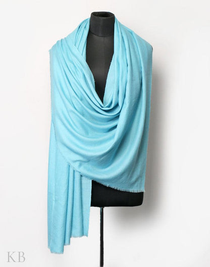 Sky Blue Solid Cashmere Pashmina Shawl - Kashmir Box