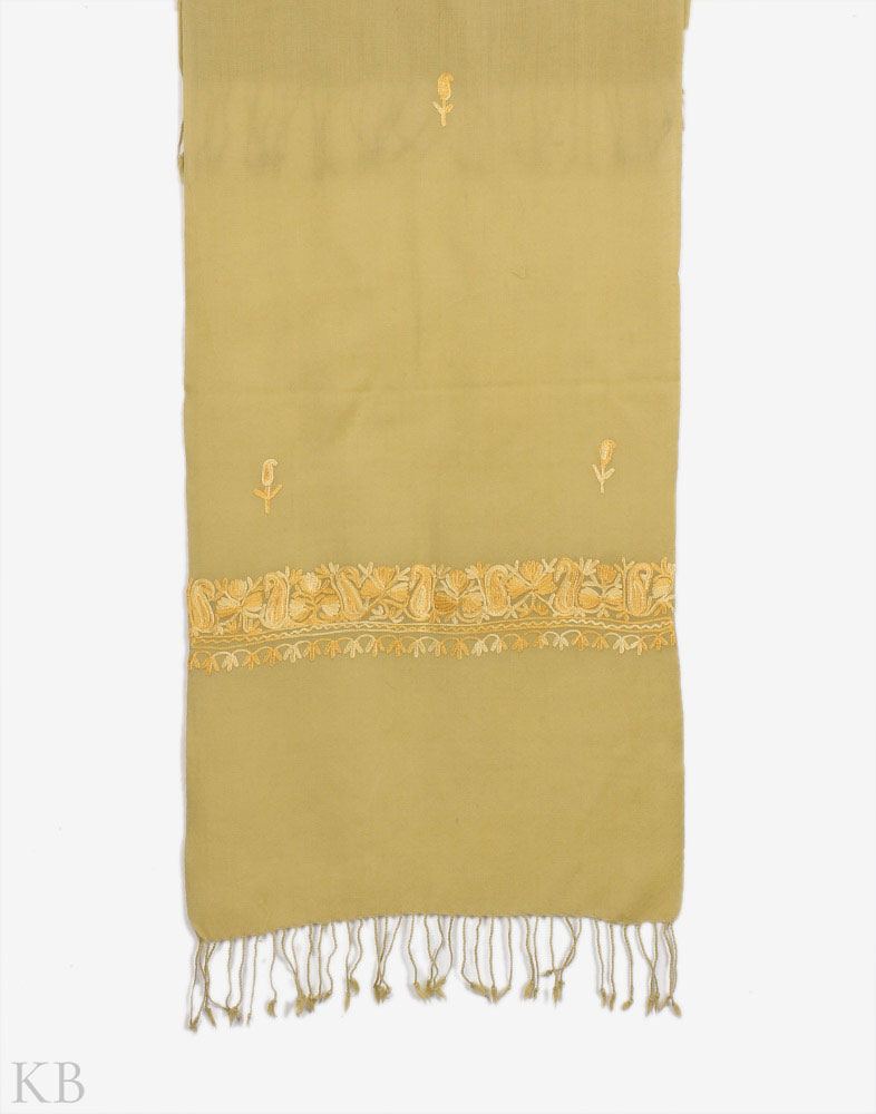 Green Aari Embroidered Unisex Woolen Scarf - Kashmir Box