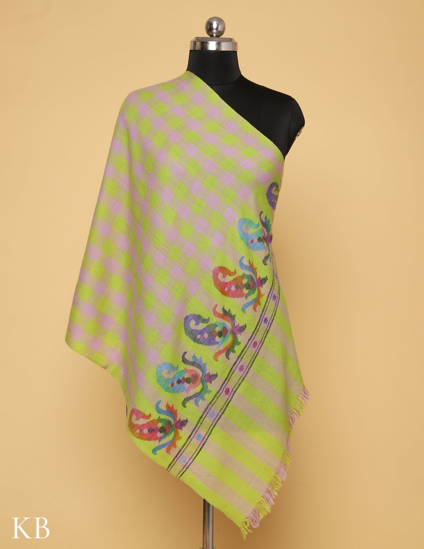 Lime Kani Palla Pure Pashmina Stole - Kashmir Box